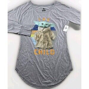 NEW - Disney Star Wars "The Child' Grogu Long Sleeve Stretch Cotton Shirt Gray S